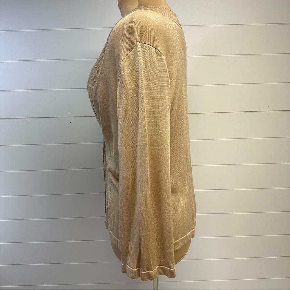 Talbots Light Tan Gold Slinky Silky Lightweight Cardigan Sweater size XL - Picture 3 of 9